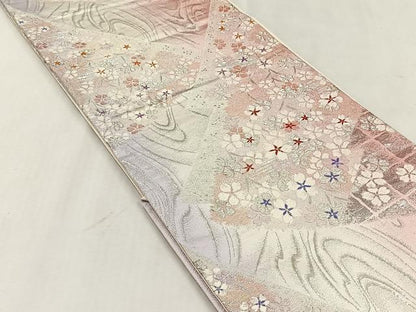 平和屋着物◎六通柄袋帯　舞桜文　プラチナ箔二重織　正絹　逸品　CABJ6083yk