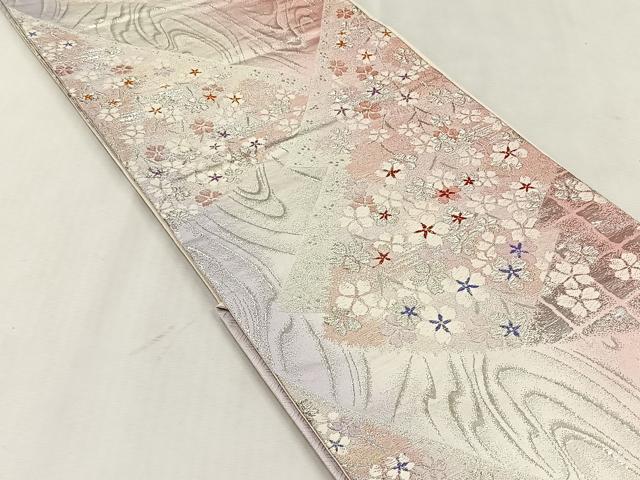 平和屋着物◎六通柄袋帯　舞桜文　プラチナ箔二重織　正絹　逸品　CABJ6083yk