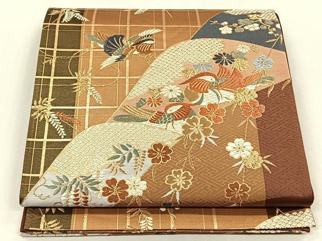 平和屋着物◎六通柄袋帯　唐織　鴛鴦花文　金糸　正絹　逸品　CABJ6085yk