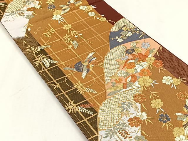 平和屋着物◎六通柄袋帯　唐織　鴛鴦花文　金糸　正絹　逸品　CABJ6085yk