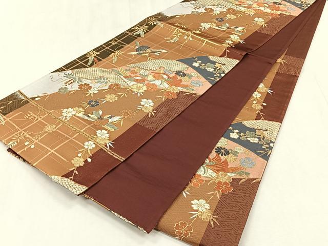 平和屋着物◎六通柄袋帯　唐織　鴛鴦花文　金糸　正絹　逸品　CABJ6085yk