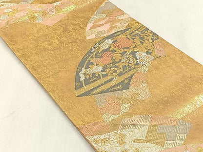 平和屋着物◎六通柄袋帯　唐織　春秋地紙文　金銀糸　正絹　逸品　CABJ6087yk