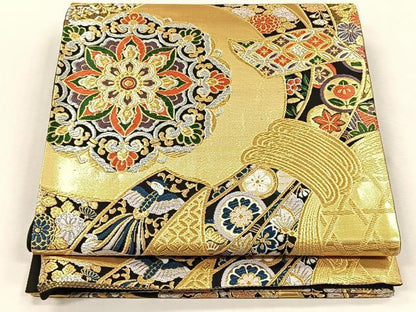 平和屋着物◎六通柄袋帯　唐織　錦織　束ね熨斗正倉院花文　黒地　金銀糸　正絹　逸品　CABJ6088yk