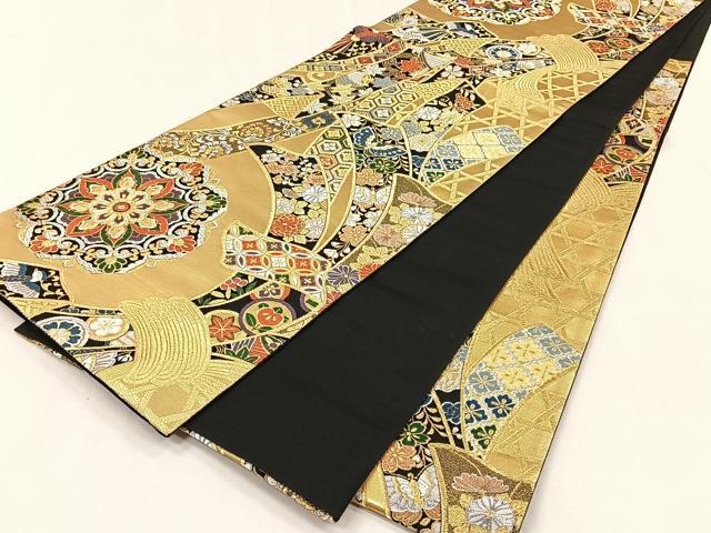 平和屋着物◎六通柄袋帯　唐織　錦織　束ね熨斗正倉院花文　黒地　金銀糸　正絹　逸品　CABJ6088yk