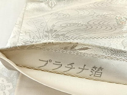 平和屋着物◎六通柄袋帯　流水草花文　プラチナ箔　正絹　逸品　CABJ6089yk
