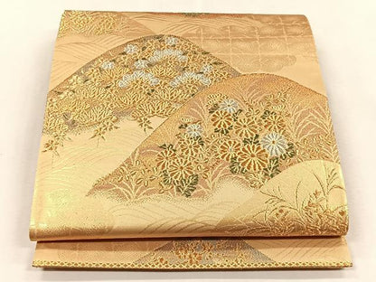 平和屋着物◎六通柄袋帯　遠山草花文　金銀糸　正絹　逸品　CABJ6091yk