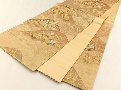 平和屋着物◎六通柄袋帯　遠山草花文　金銀糸　正絹　逸品　CABJ6091yk