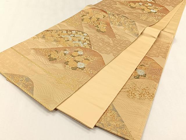 平和屋着物◎六通柄袋帯　遠山草花文　金銀糸　正絹　逸品　CABJ6091yk