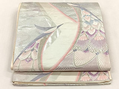 平和屋着物◎六通柄袋帯　孔雀の美　銀糸　正絹　逸品　CABJ6096yk