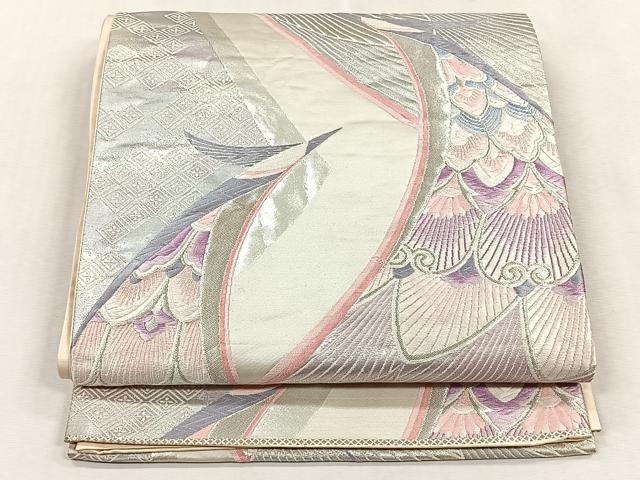 平和屋着物◎六通柄袋帯　孔雀の美　銀糸　正絹　逸品　CABJ6096yk