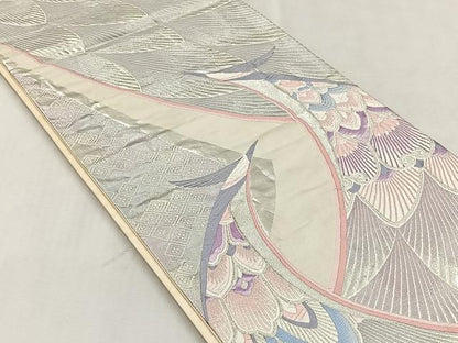 平和屋着物◎六通柄袋帯　孔雀の美　銀糸　正絹　逸品　CABJ6096yk