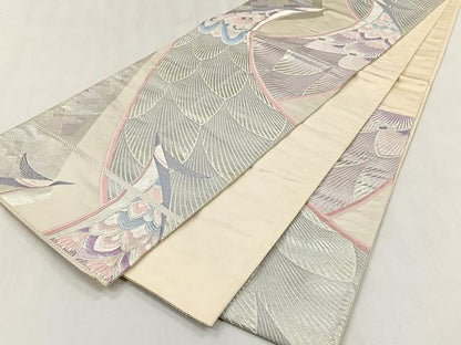 平和屋着物◎六通柄袋帯　孔雀の美　銀糸　正絹　逸品　CABJ6096yk