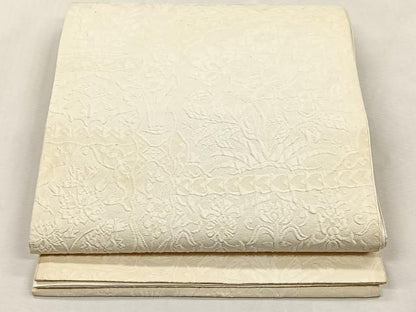 平和屋着物◎全通柄袋帯　ふくれ織　草花文　正絹　逸品　CABJ6097yk
