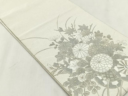 平和屋着物◎中国三大刺繍　相良刺繍　太鼓柄袋帯　花車文　銀糸　正絹　逸品　CABJ6101yk