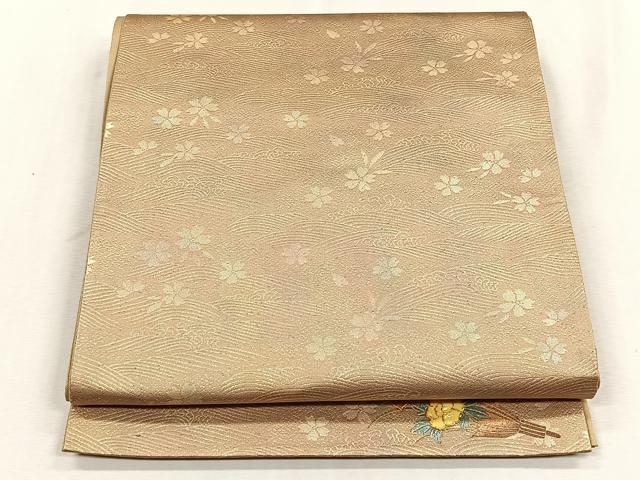 平和屋着物◎六通柄袋帯　螺鈿　舞桜文　ワンポイント　草花文　正絹　逸品　CABJ6102yk