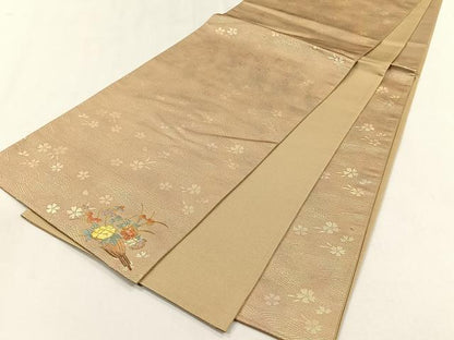 平和屋着物◎六通柄袋帯　螺鈿　舞桜文　ワンポイント　草花文　正絹　逸品　CABJ6102yk