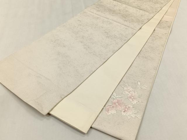 平和屋着物◎太鼓柄袋帯　刺繍　扇面草花文　銀糸　正絹　逸品　CABJ6105yk