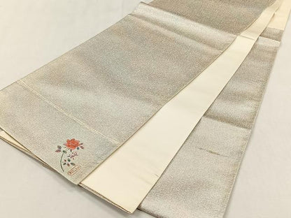 平和屋着物◎六通柄袋帯　作家物　霞文　ワンポイント　枝花文　正絹　逸品　CABJ6107yk