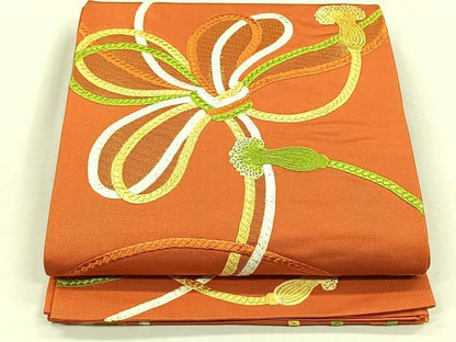 平和屋着物◎六通柄袋帯　総刺繍　結び紐文　金糸　正絹　逸品　CABJ6108yk