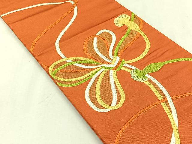平和屋着物◎六通柄袋帯　総刺繍　結び紐文　金糸　正絹　逸品　CABJ6108yk