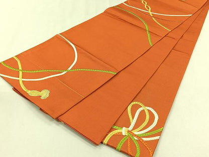 平和屋着物◎六通柄袋帯　総刺繍　結び紐文　金糸　正絹　逸品　CABJ6108yk