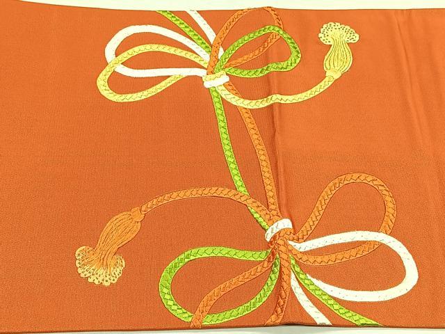 平和屋着物◎六通柄袋帯　総刺繍　結び紐文　金糸　正絹　逸品　CABJ6108yk
