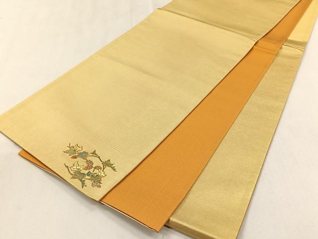 平和屋着物◎六通柄袋帯　螺鈿　霞文　ワンポイント　枝葉文　金糸　正絹　逸品　CABJ6109yk