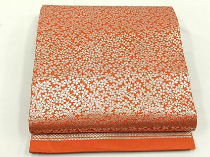 平和屋着物◎丸帯　舞桜文　銀糸　正絹　逸品　CABJ6111yk