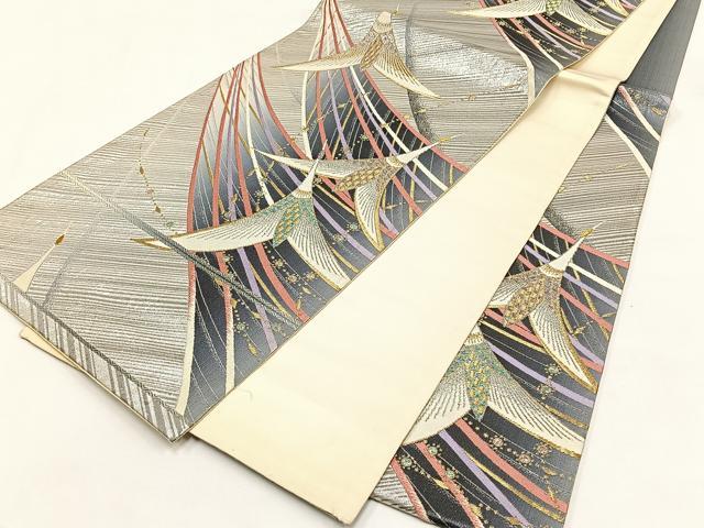 平和屋着物◎六通柄袋帯　飛鶴文　金銀糸　正絹　逸品　CABJ6112yk