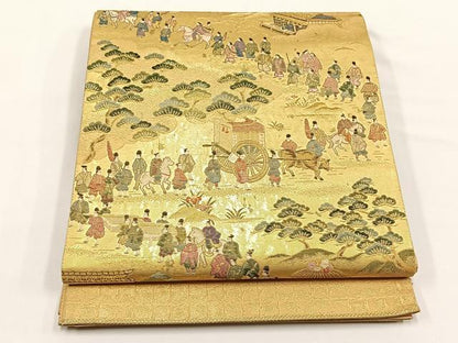 平和屋着物◎六通柄袋帯　人物風景文　金糸　正絹　逸品　CABJ6114yk