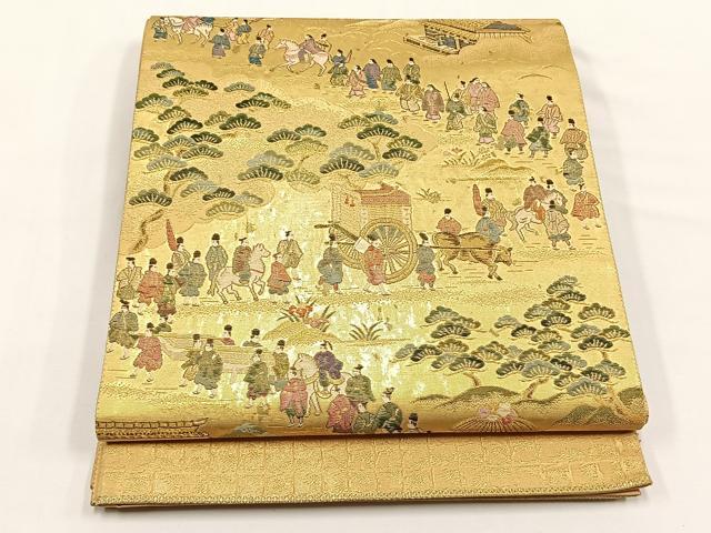 平和屋着物◎六通柄袋帯　人物風景文　金糸　正絹　逸品　CABJ6114yk
