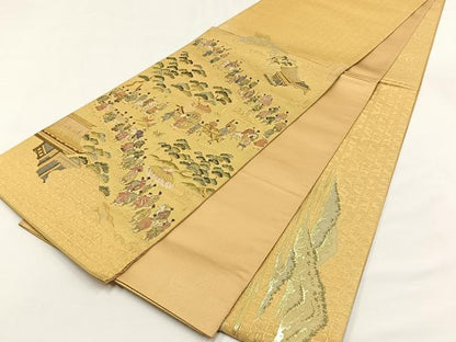 平和屋着物◎六通柄袋帯　人物風景文　金糸　正絹　逸品　CABJ6114yk