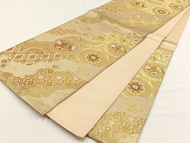 平和屋着物◎六通柄袋帯　唐織　流水鳳凰花唐草文　金糸　正絹　逸品　CABJ6116yk