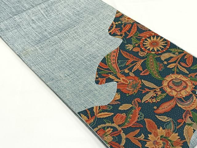 平和屋着物◎中国三大刺繍　相良刺繍　太鼓柄袋帯　紬地　更紗花文　正絹　逸品　CABJ6118yk