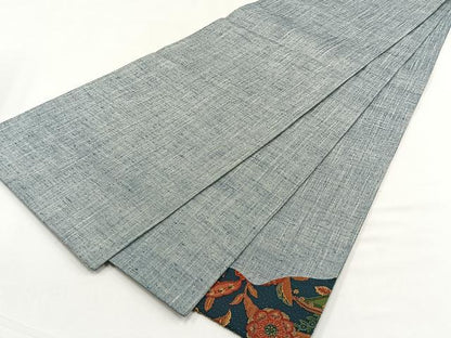 平和屋着物◎中国三大刺繍　相良刺繍　太鼓柄袋帯　紬地　更紗花文　正絹　逸品　CABJ6118yk