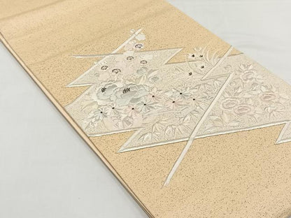 平和屋着物◎太鼓柄袋帯　総刺繍　駒刺繍　花車文　金糸　正絹　逸品　CABJ6120yk