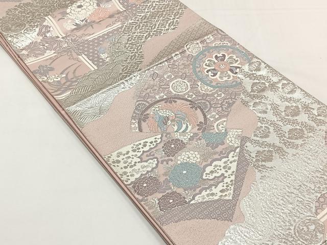平和屋着物◎六通柄袋帯　地紙鳳凰草花文　銀糸　正絹　逸品　CABJ6121yk