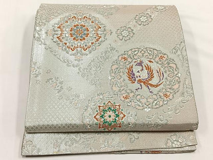 平和屋着物◎六通柄袋帯　正倉院鳳凰花唐草文　銀糸　正絹　逸品　CABJ6124yk