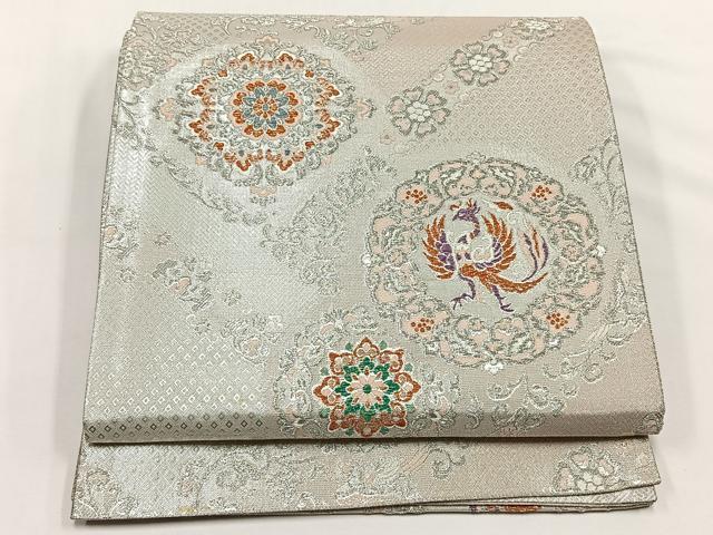 平和屋着物◎六通柄袋帯　正倉院鳳凰花唐草文　銀糸　正絹　逸品　CABJ6124yk