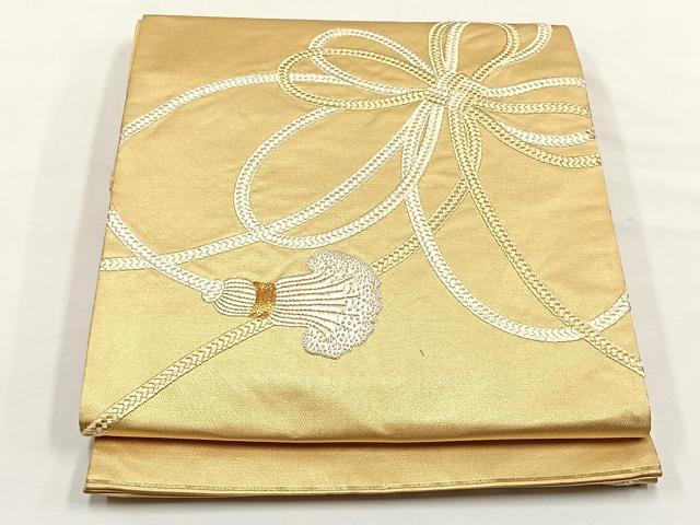 平和屋着物◎中国三大刺繍　相良刺繍　太鼓柄袋帯　総刺繍　駒刺繍　結び紐文　正絹　逸品　CABJ6125yk