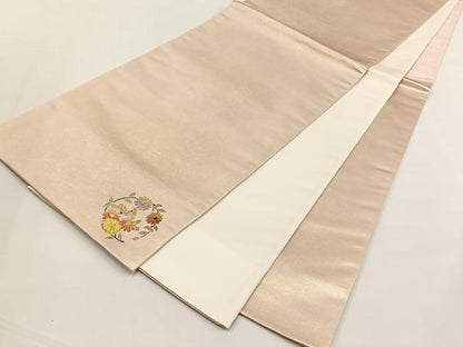 平和屋着物◎六通柄袋帯　霞文　ワンポイント　菊丸文　金糸　正絹　逸品　CABJ6126yk