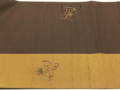 平和屋着物◎中国三大刺繍　相良刺繍　総刺繍　両面　太鼓柄袋帯　紬地　几帳菊文　正絹　逸品　CABJ6129yk