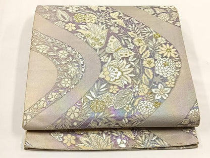 平和屋着物◎六通柄袋帯　花蝶唐草文　金銀糸　正絹　逸品　CABJ6130yk
