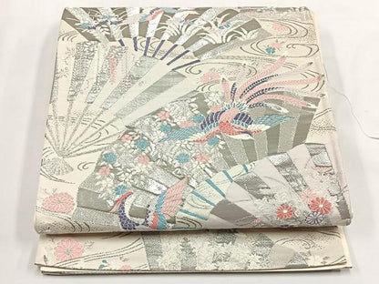 平和屋着物◎六通柄袋帯　唐織　鳳凰舞扇文　全プラチナ箔　正絹　逸品　CABJ6131yk