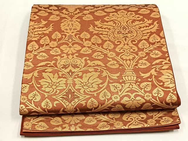 平和屋着物◎六通柄袋帯　陶器花文　金糸　正絹　逸品　CABJ6132yk