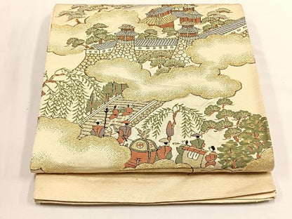 平和屋着物◎六通柄袋帯　人物風景文　金糸　正絹　逸品　CABJ6133yk