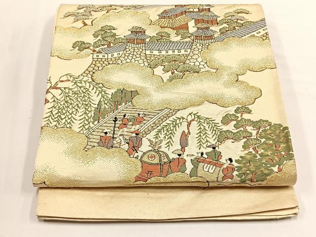平和屋着物◎六通柄袋帯　人物風景文　金糸　正絹　逸品　CABJ6133yk
