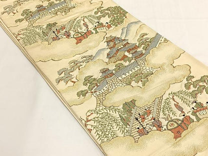 平和屋着物◎六通柄袋帯　人物風景文　金糸　正絹　逸品　CABJ6133yk