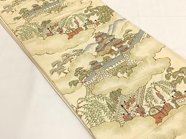 平和屋着物◎六通柄袋帯　人物風景文　金糸　正絹　逸品　CABJ6133yk