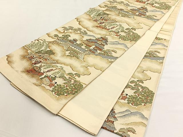 平和屋着物◎六通柄袋帯　人物風景文　金糸　正絹　逸品　CABJ6133yk